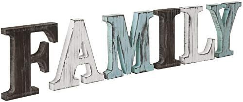 MyGift Rustic Freestanding Multicolor Wood Block Style Cutout Letters Family Decorative Sign | Amazon (US)