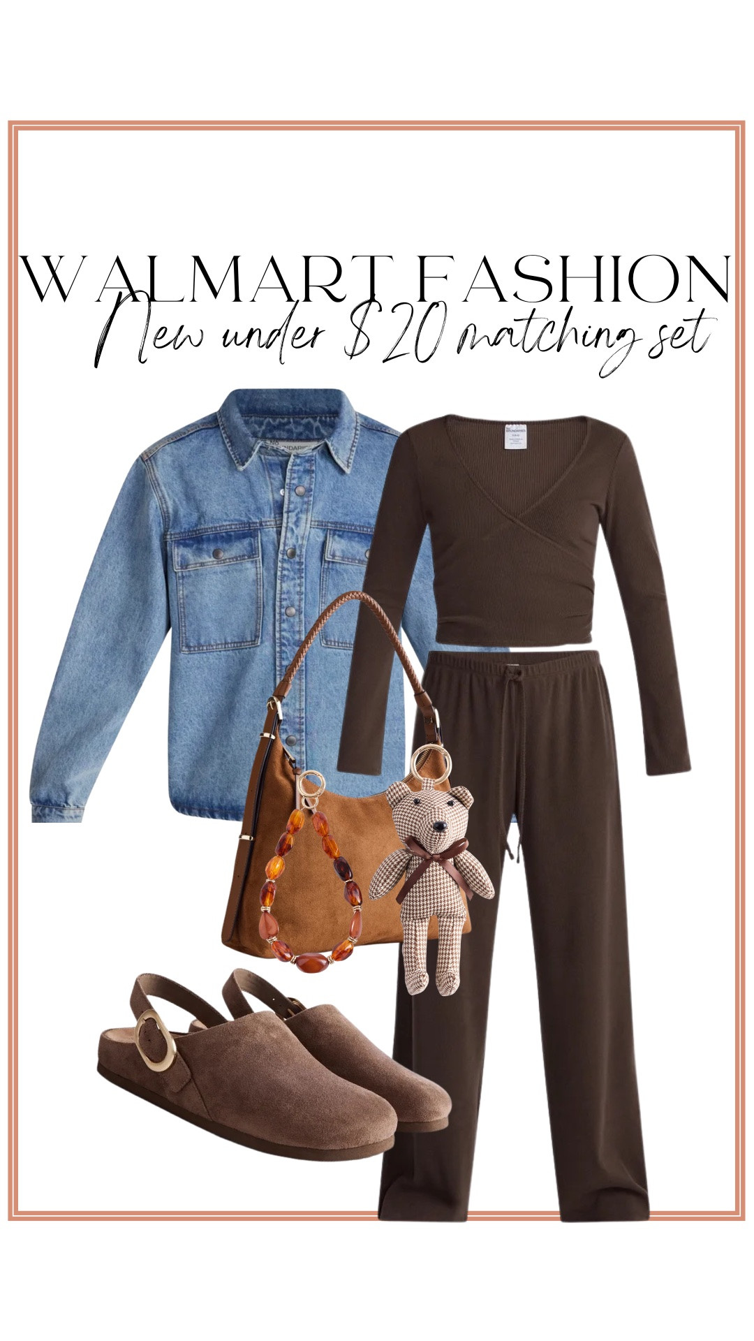 The matching set everyone is going to be talking about 🤎 This buttery soft Walmart lounge set is under $20 and looks so much more expensive than the price tag. I layered it with a classic denim jacket for an easy everyday outfit that works for coffee runs, travel days, errands, or cozy weekends. Add the suede clogs and this is the perfect effortless fall outfit.

#walmartfashion #walmartfinds #walmartstyle #fallfashion #falloutfit #matchingset #loungewear #casualstyle #cozyoutfit #denimjacket #neutralstyle #affordablefashion #budgetfashion #everydaystyle #momstyle #fallwardrobe #walmartnewarrivals #fallbasics #ootd #fashionfinds

#LTKootd #LTKPetite