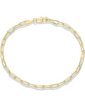 PAVOI 14K Gold Plated Paperclip/Curb/Figaro Chain Adjustable Bracelet for Women | Amazon (US)