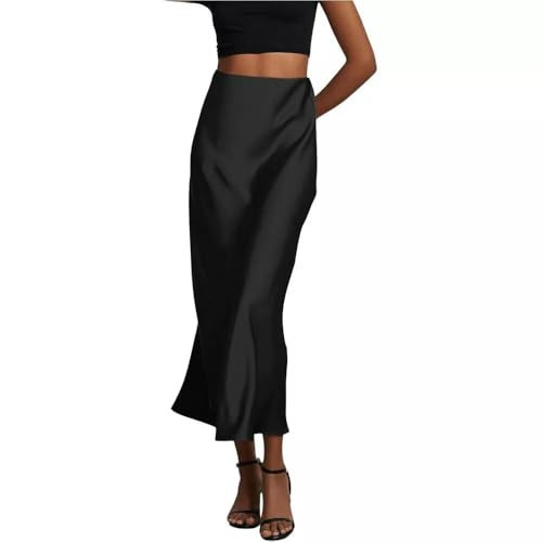 Skirts for Women Black Maxi Skirt Satin Skirt Formal A Line Flowy Black Silk Skirt Long Skirts for Women Summer | Amazon (US)