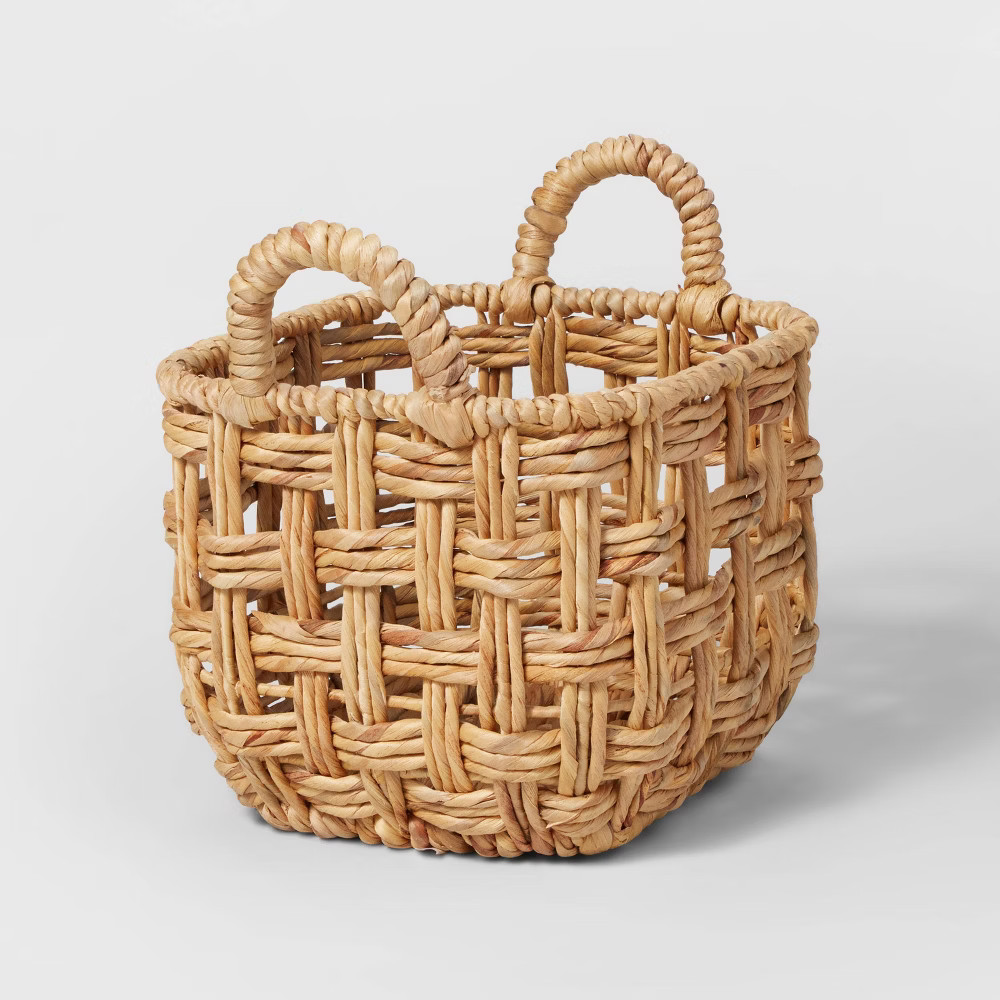 Small Twisted Open Checkered Weave Milk Crate Natural - Brightroom | Target