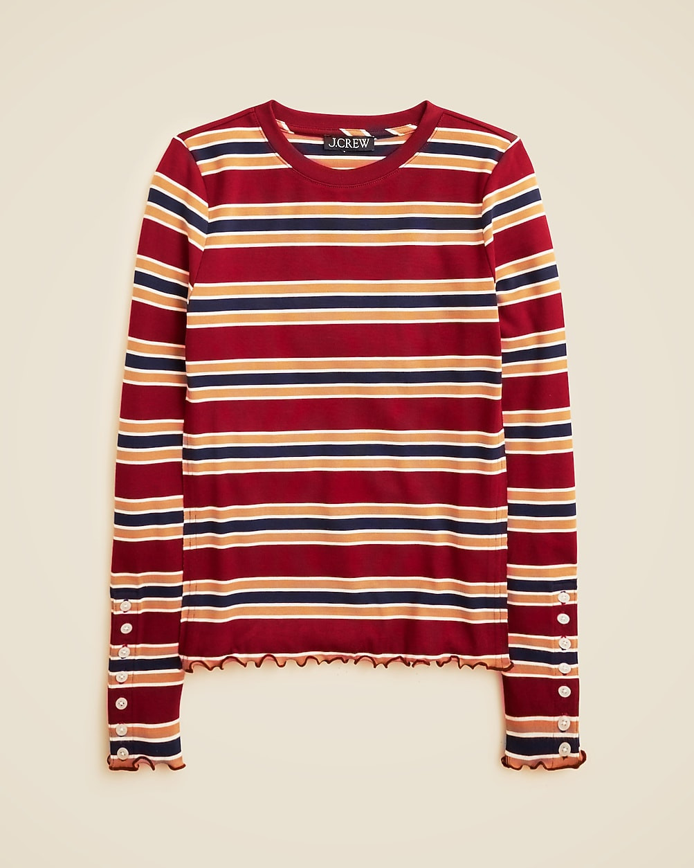 Refined rib long-sleeve T-shirt with button cuffs in stripe | J. Crew US