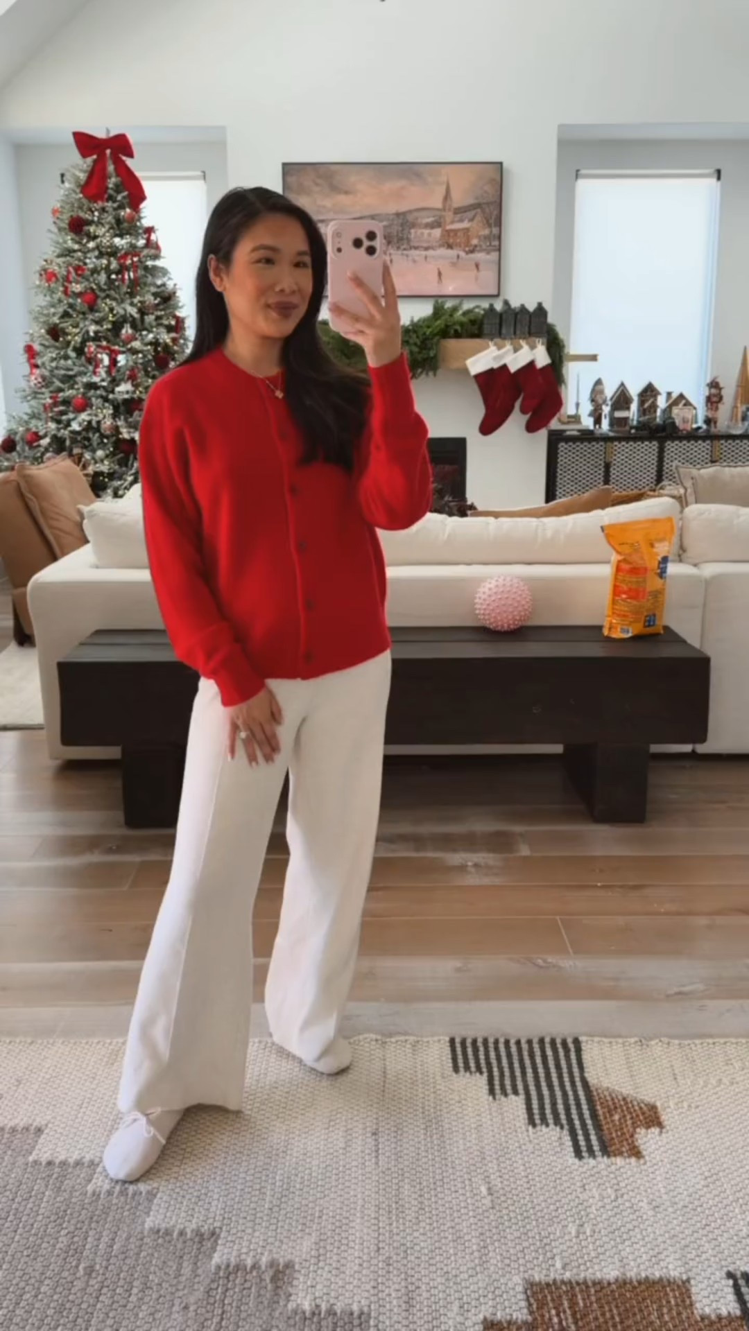 Cashmere cardigan and comfy pants on sale for 20% off! Pants also come in black. Wearing size small and the cardigan and size medium in the pants for postpartum.