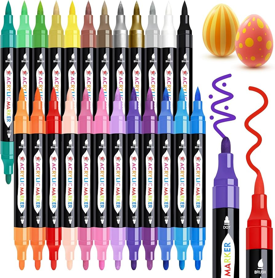 TBC The Best Crafts 24 Colors Dual Tip Acrylic Paint Markers,Waterproof, Non-Toxic, odorless, Sui... | Amazon (US)