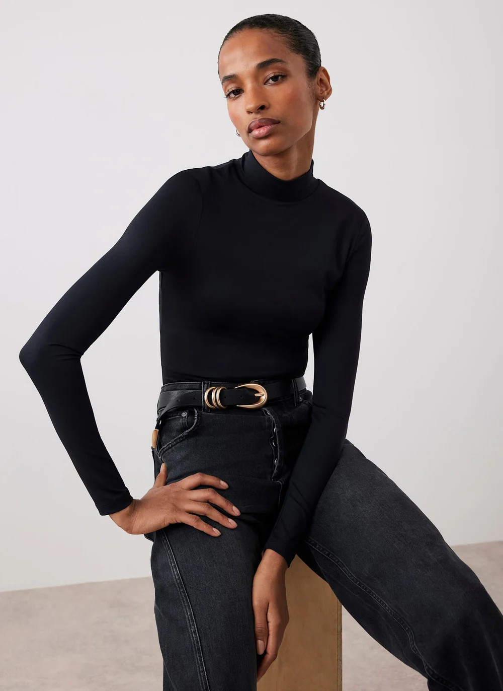 Black High Neck Layering Top | Mint Velvet - ROW