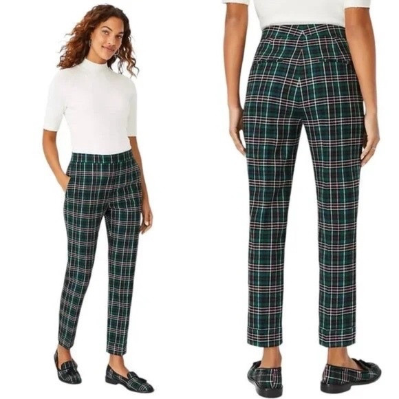Ann Taylor Green Pink Plaid High Waist Ankle Pants 0P | Poshmark