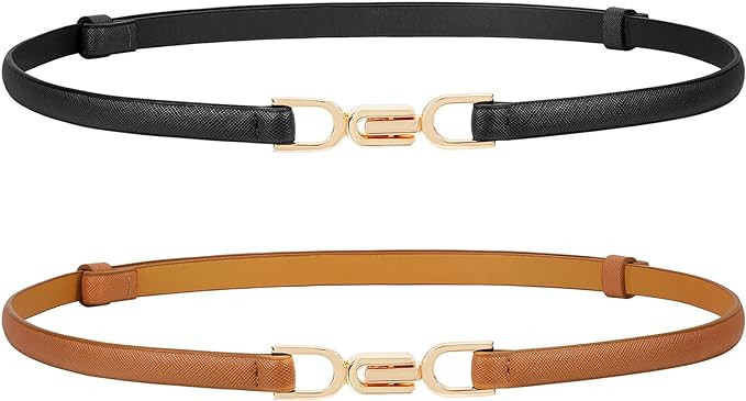 WHIPPY Women Skinny Leather Belt Adjustable Thin Waist Belt Fashion Buckle Belt for Dress | Amazon (US)