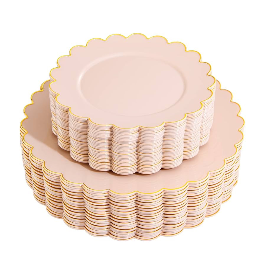 LIYH 60pcs Pink Plastic Plates with Gold Disposable Plates Includes: 30 Dinner 10.25" and 30 Dess... | Amazon (US)