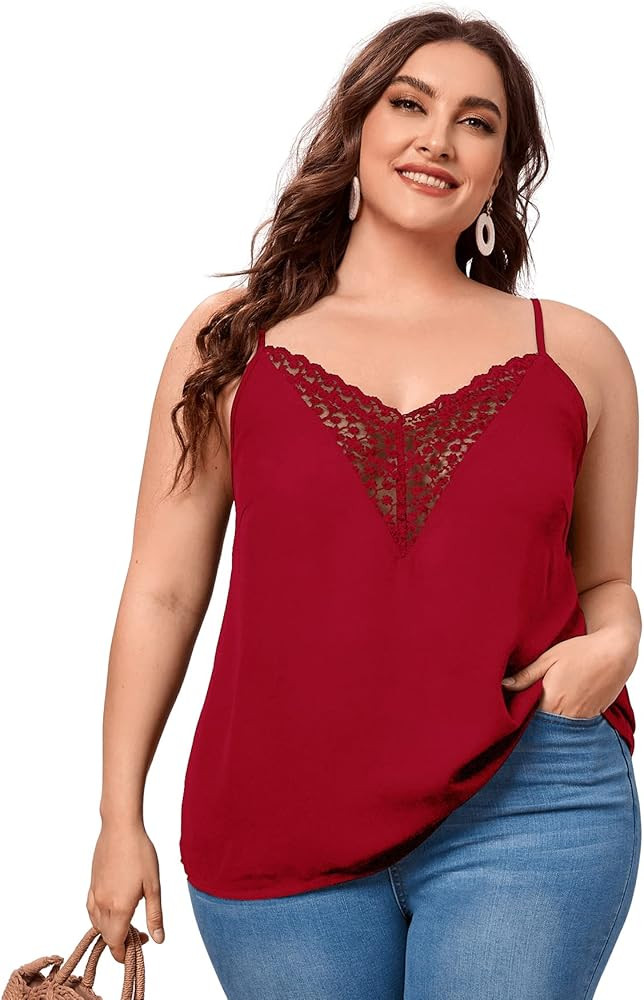 Romwe Women's Plus Size Casual Cami Tank Spaghetti Strap Camisole Pleated Scoop Neck Sleeveless T... | Amazon (US)