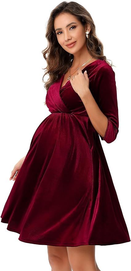 Maternity Dress Women's Velvet Retro V-Neck A-Line Sexy Photoshoot Dress Holiday Dress Evening Dr... | Amazon (US)