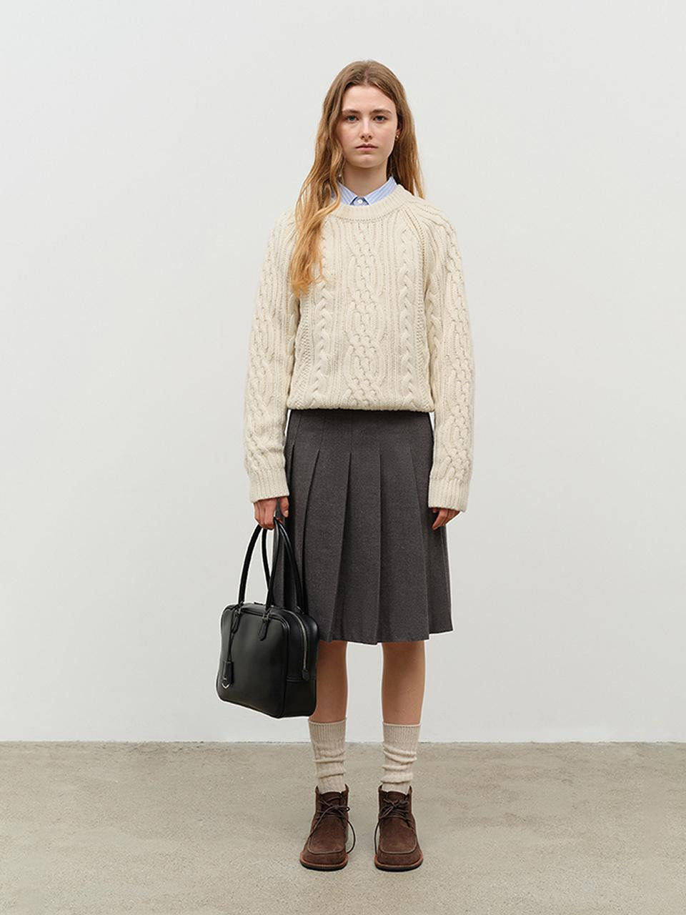 Flannel Pleated Midi Skirt - Melange Grey | W Concept (US)