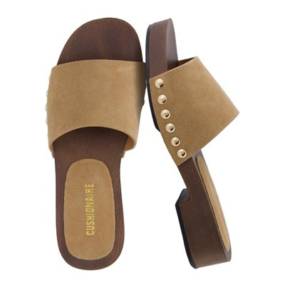 CUSHIONAIRE Timmi 100% Genuine Leather Suede Slides for Women, Slip On Low Heeled Dress Sandal with Studded Detail,Grey Genuine Suede 8 | Target