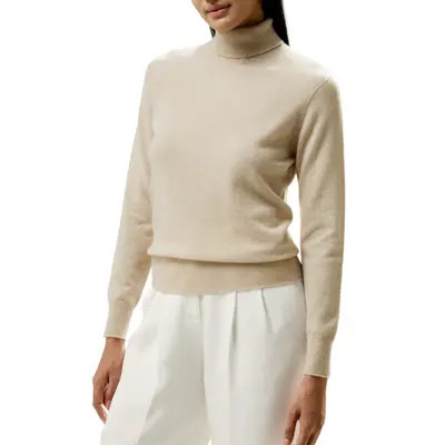 Lilysilk Pure Cashmere Turtleneck Sweater in Beige/khaki at Nordstrom, Size Medium | Nordstrom