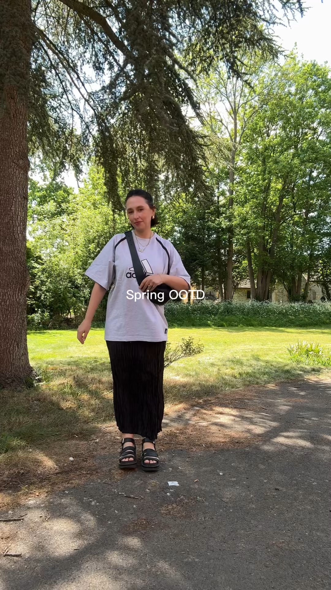 Midsize casual spring summer over 40 outfit 

Silk maxi skirt 
Dr marten sandals 
Grey adidas t-shirt
Leather cross body bag

#LTKspring #LTKmidsize #LTKuk