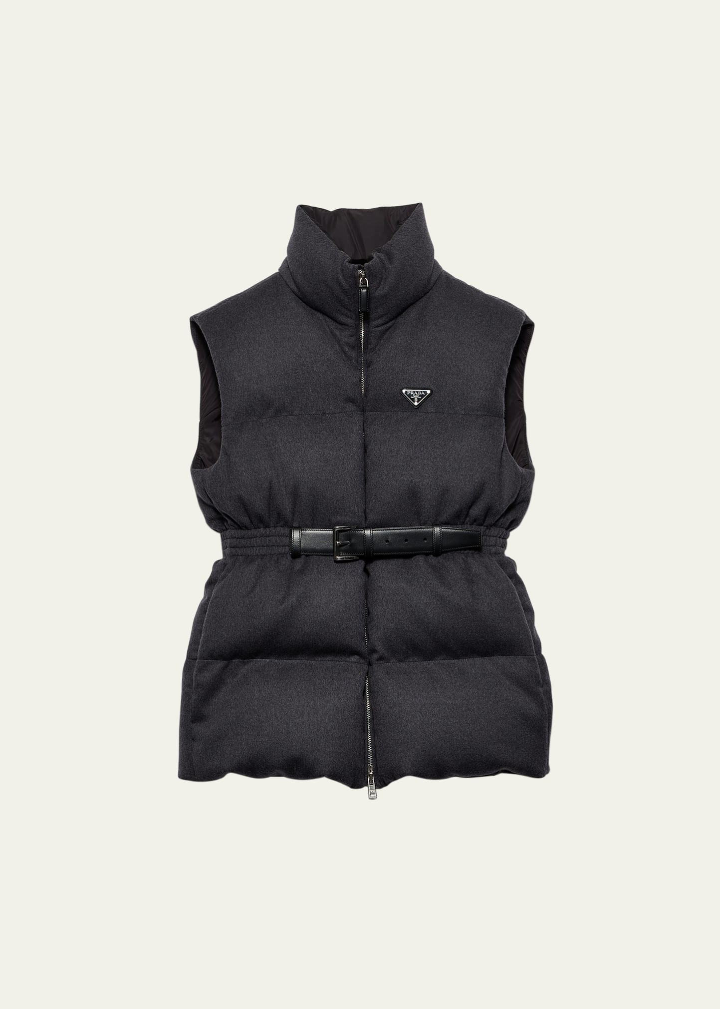 Prada Leather Belted Wool Puffer Vest | Bergdorf Goodman