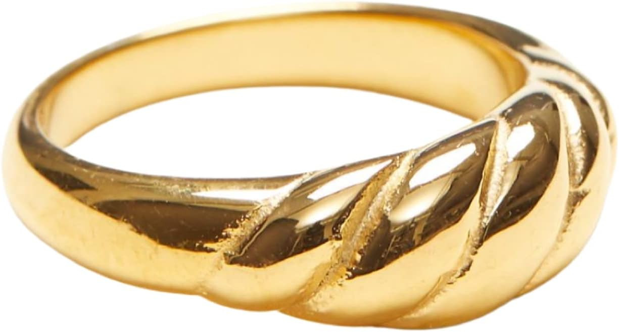 18K Gold Plated Gold Dome Croissant Band Ring, Stackable Ring, Signet Ring, Women Jewelry Minimal... | Amazon (US)