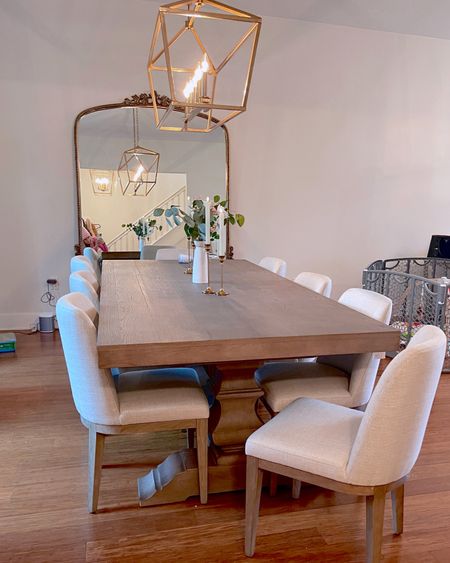 Dining room inspo! This dining room table is even more stunning in person - with extending leaves it can seat 14! Ours is the color grey wash. The dining room chairs are grey wash. 
.
.
Pottery barn dining room - pottery barn table - pottery barn chairs - dining room inspiration - candle chandelier - gold chandelier - wooden table - modern farmhouse dining room - French inspired dining room - home decor 

#LTKhome #LTKstyletip