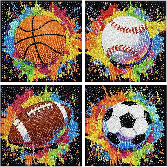 WEMEON 4 Pack Diamond Art Kits for Kids, Football Diamond Art Painting for Kids Ages 4-8-12, Pack... | Amazon (US)