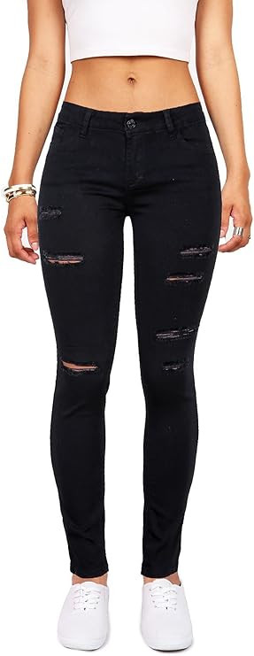 Wax Women's Juniors Mid-Rise Skinny Jegging Jeans w Distressing | Amazon (US)