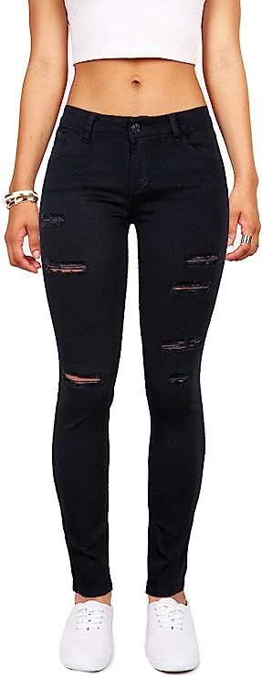 Wax Women's Juniors Mid-Rise Skinny Jegging Jeans w Distressing | Amazon (US)