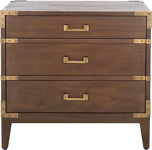 SAFAVIEH Brown (Fully Assembled) Couture Home Collection Nisha 3-Drawer Wood Nightstand | Amazon (US)