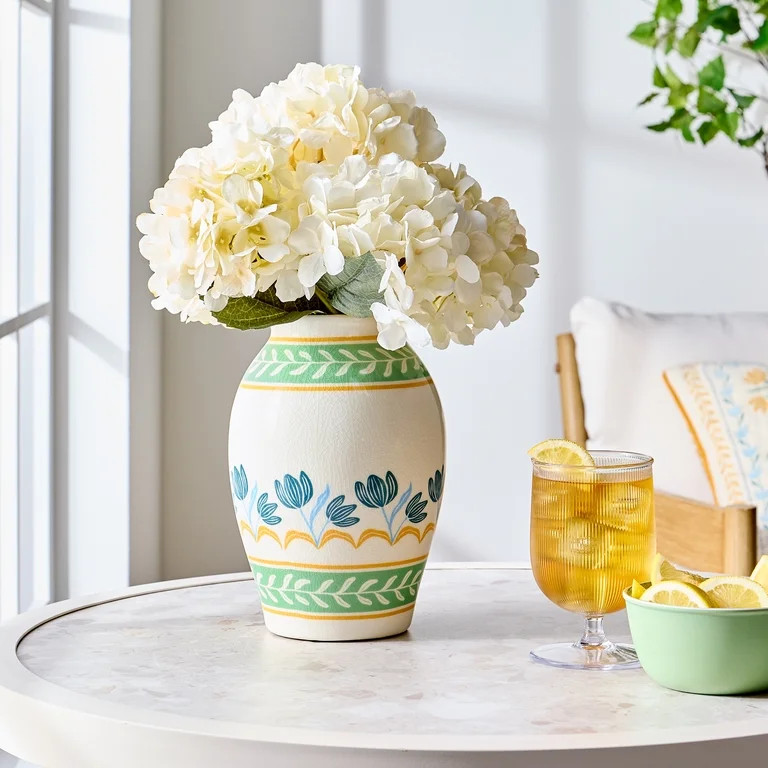 Better Homes & Gardens Napa 9" White Printed Ceramic Vase | Walmart (US)