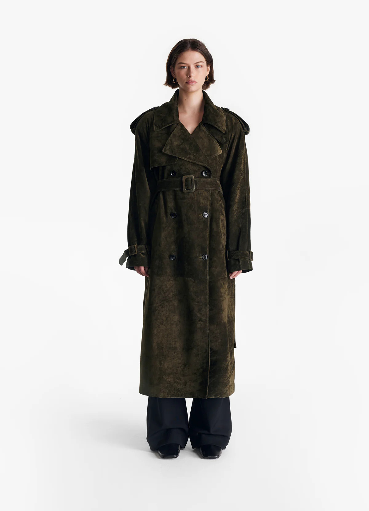 Khaki Suede Trench Coat | DE SAVARY LONDON