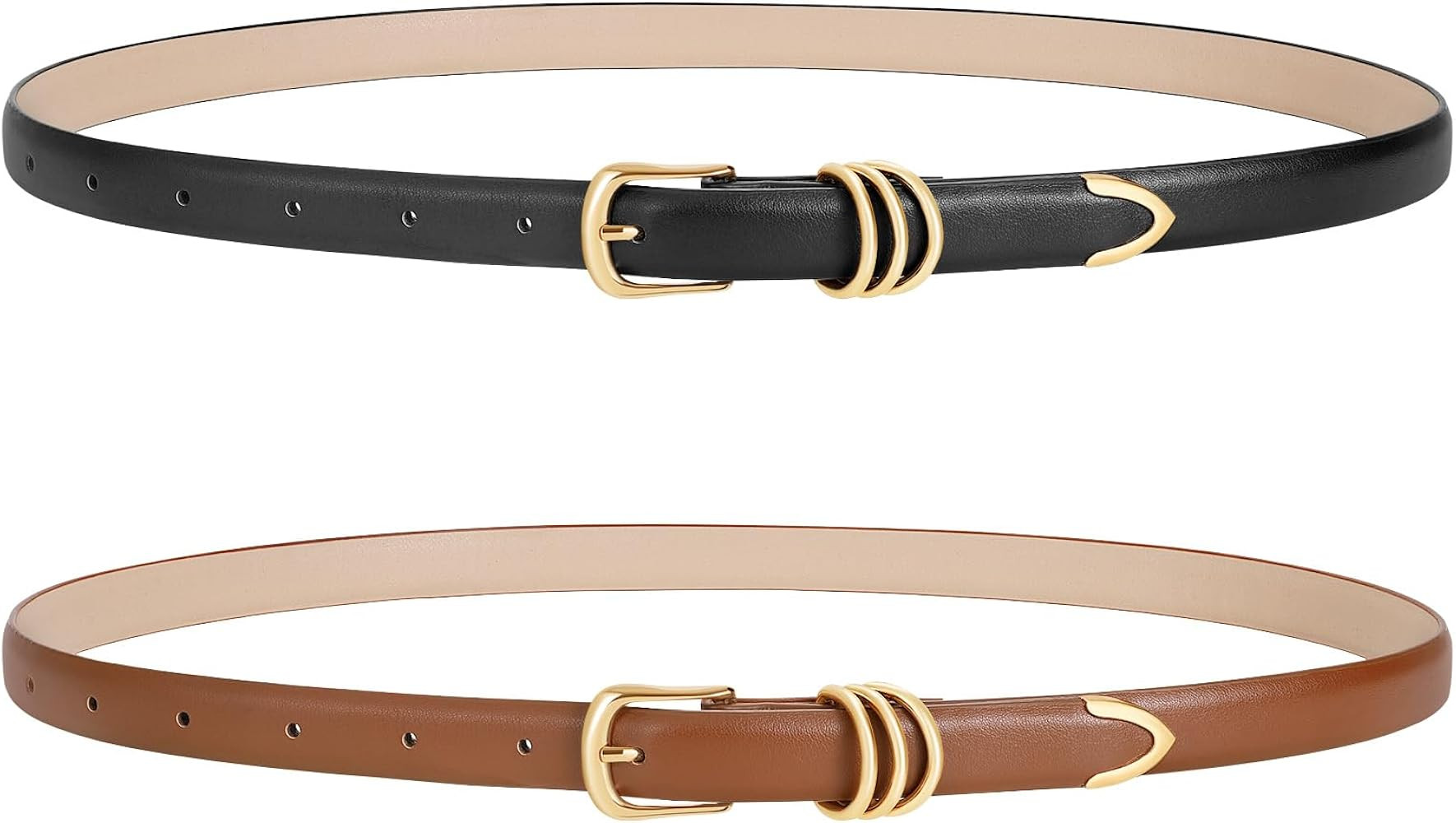 LEACOOLKEY 2 Pack Women's Skinny Leather Belts Fashion Thin Waist Belt for Jeans Pants Dresses | Amazon (US)