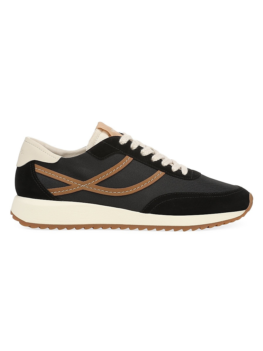 Vince Women's Santa Monica Contrast-Striped Suede Low-Top Sneakers - Black Saddle - Size 5.5 | Saks Fifth Avenue