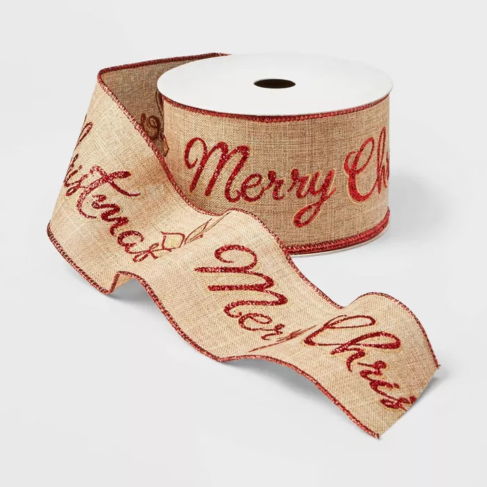 2.5" Faux Linen with Glitter Ribbon Brown 21ft - Wondershop™ | Target