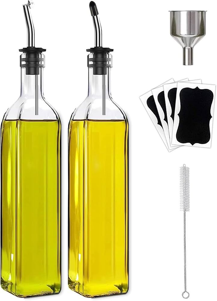 Olive Oil Dispenser Bottle, 2 Pcs Glass Olive Oil Dispenser and Vinegar Dispenser Set with 2 Stai... | Amazon (US)