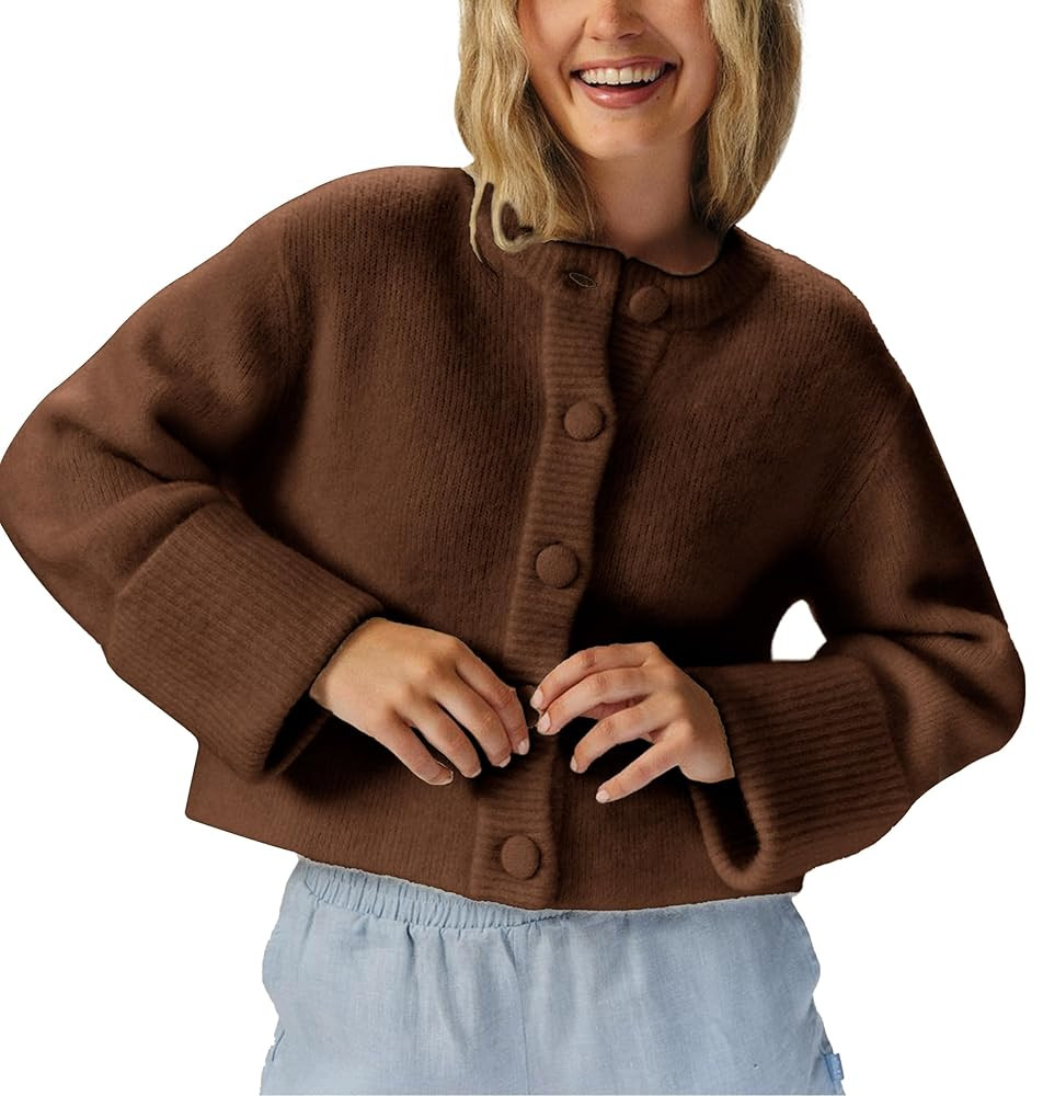 Women's Cardigans Lightweight Button Sweaters Casual High-Folded Sleeve Knit Jacket Cozy Fashion ... | Amazon (US)