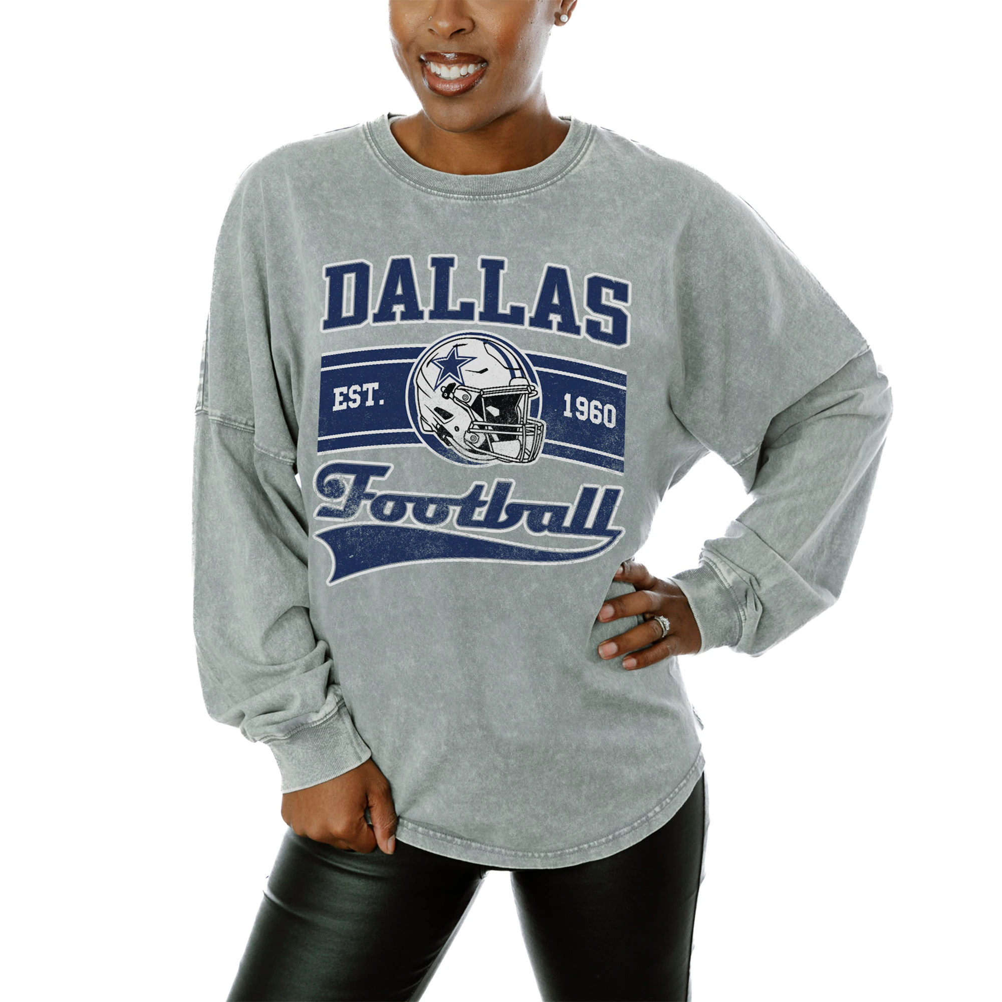 Women's Dallas Cowboys  Gameday Couture Gray  Snow Wash Oversized Long Sleeve T-Shirt | NFL Shop