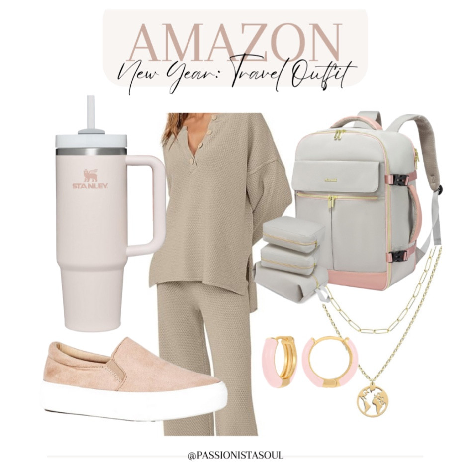 New Years Travel Outfit Comfortable Travel Outfit #stanleycup #travel #travelbackpack #comfortableshoes 

#LTKtravel #LTKstyletip #LTKshoecrush