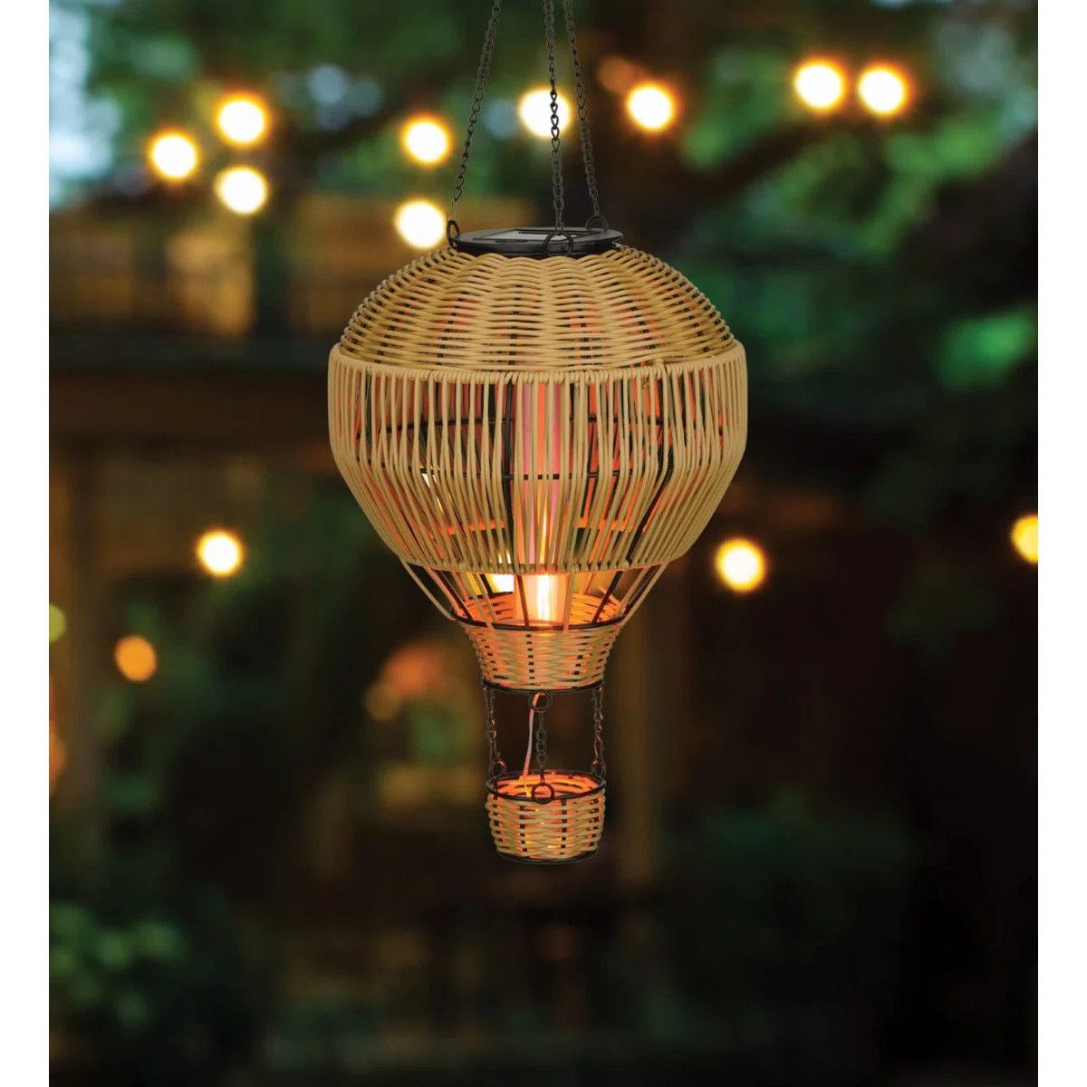 Wicker Hanging Solar Hot Air Balloon Lantern with Glass Panels and Metal Frame | Wayfair North America