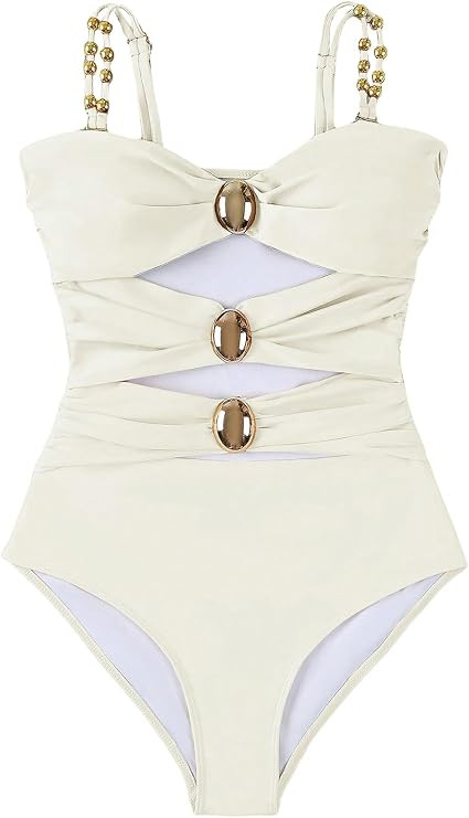 Verdusa Women's Cut Out Colorblock One Piece Swimsuit Ruched Swimwear Bathing Suit | Amazon (US)