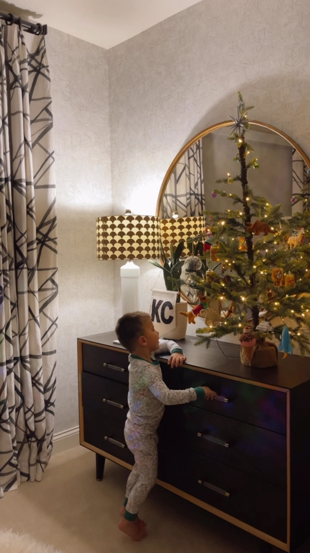 Boys room Christmas trees and ornaments 