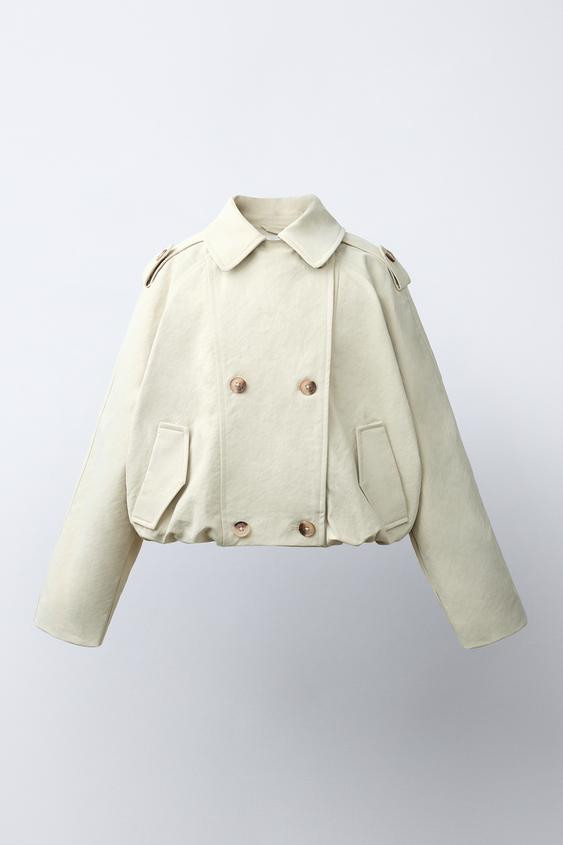Zara - Cropped Elastic Hem Trench Coat - Mid-Ecru - 9-10 Years (55,1 Inches) - Kids | Zara US