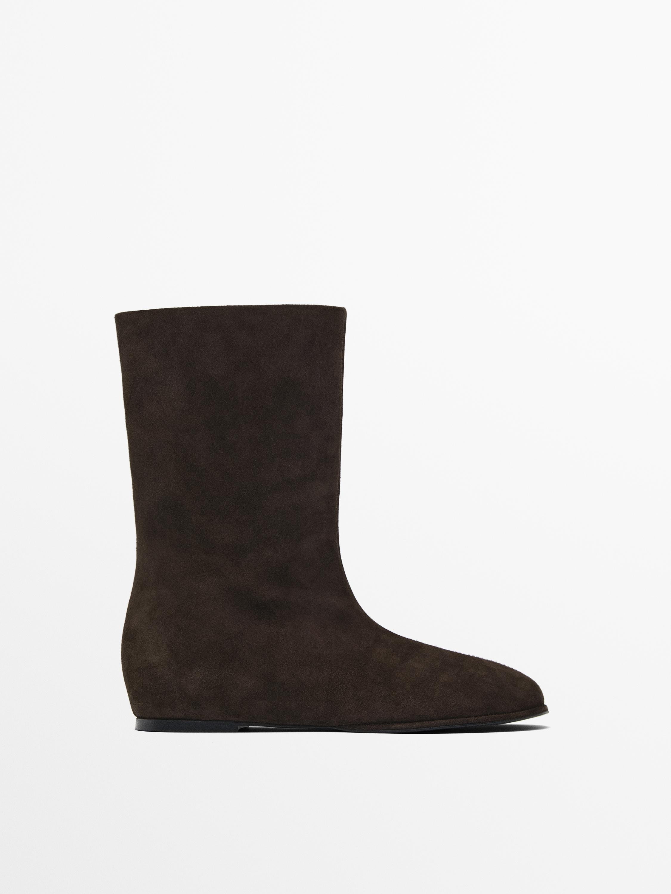Flat split suede ankle boots | Massimo Dutti US