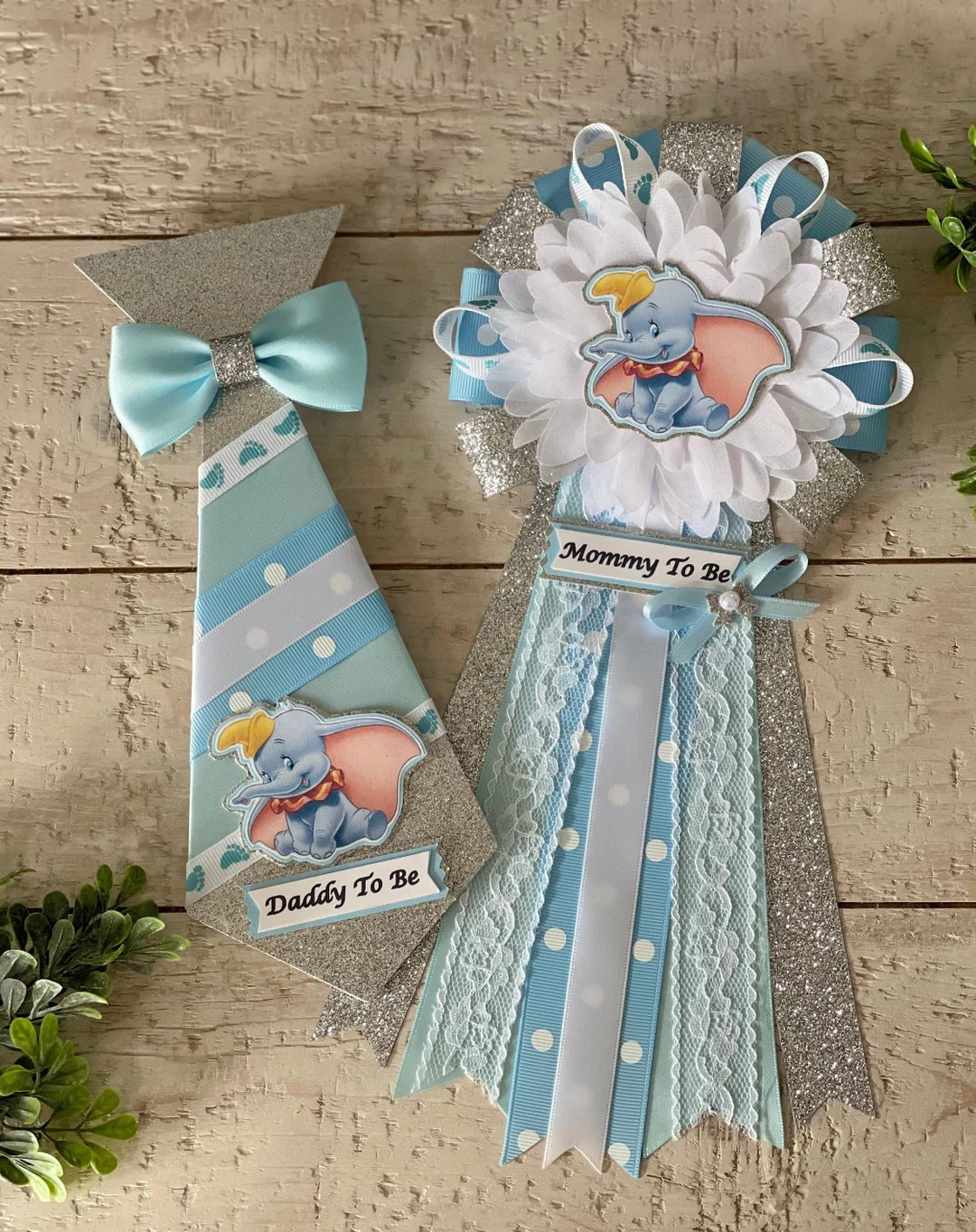 Dumbo Inspired Baby Shower Corsage Set/light Blue and Silver Dumbo Inspired Baby Shower Corsage/b... | Etsy (US)