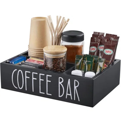 Coffee Station Organizer With Removable Dividers - Wood Bar Accessories Organizer For Countertop - Pod Holder Basket For Sugar Tea - Black Table Decor | Wayfair Professional