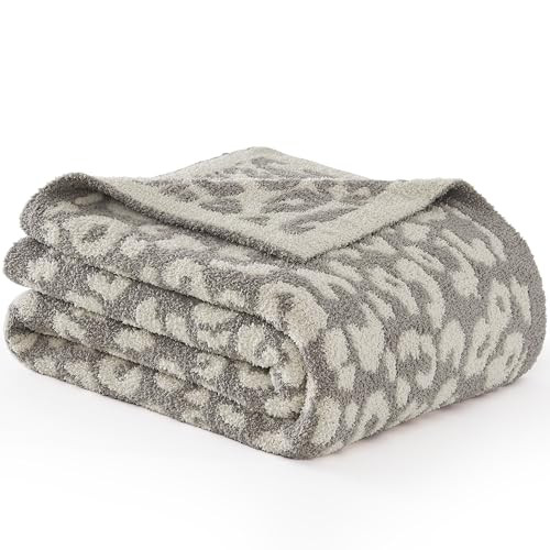 Super Soft Leopard Cheetah Print Grey Throw Blanket Twin Size 60x80 Inch, Feather Knit Microfiber Comfy Cozy Lightweight Fluffy Fuzzy Warm Cute for Couch Sofa Chair Bed | Amazon (US)