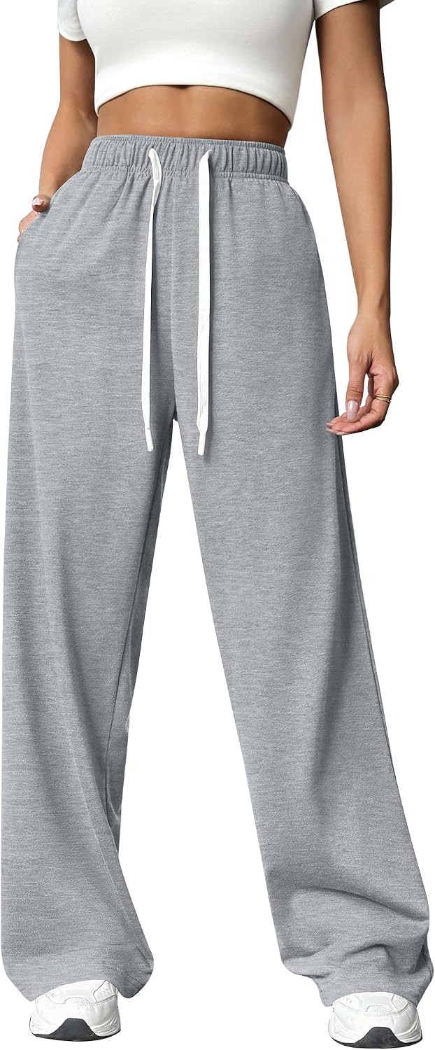 PINSPARK Wide Leg Sweat Pants for Womens High Waisted Baggy Sweatpants | Amazon (US)