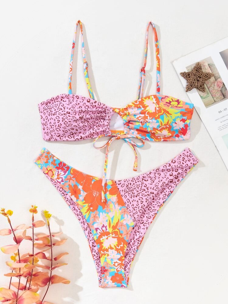Random Floral & Leopard Bikini Swimsuit | SHEIN
