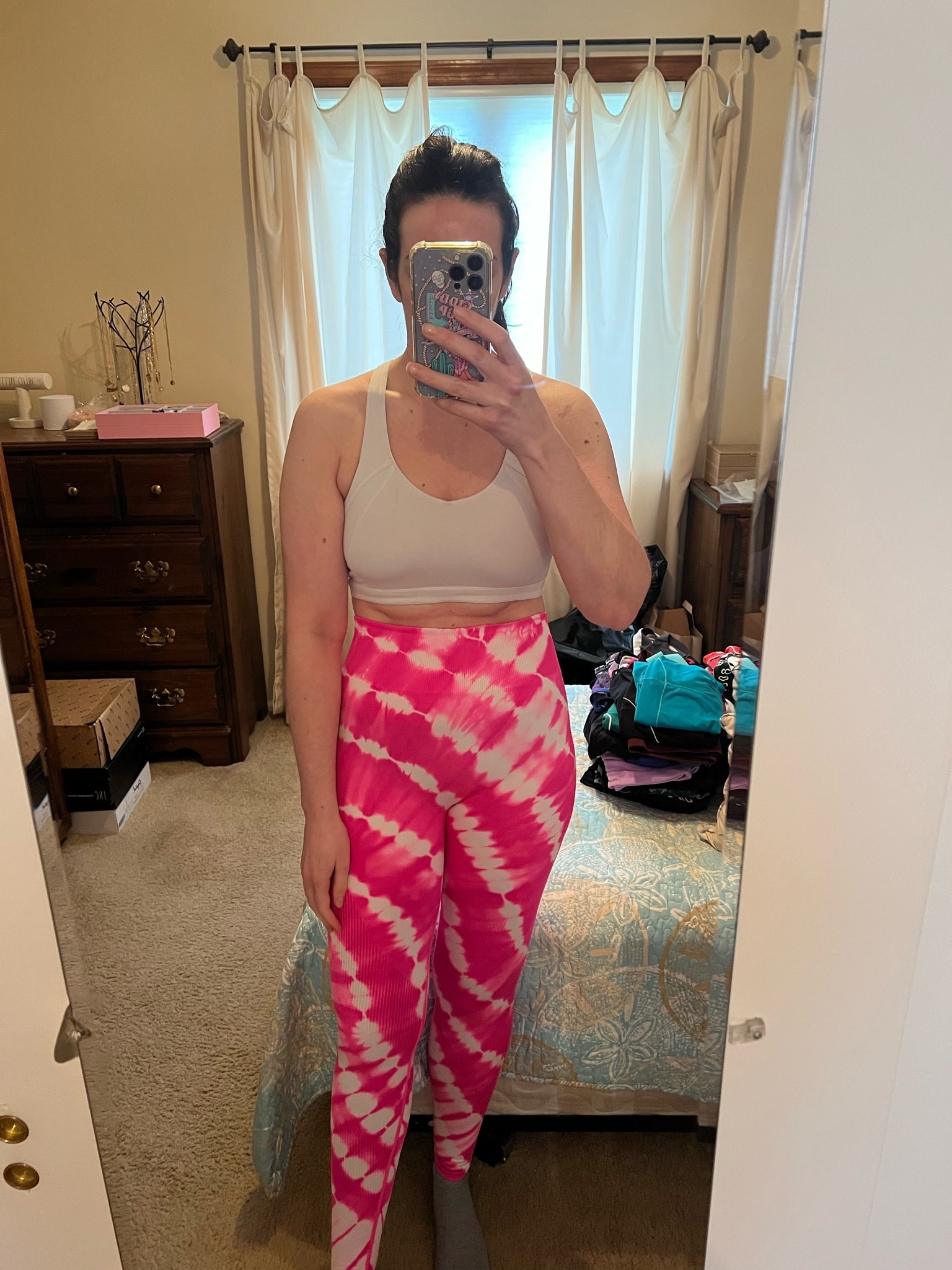 White sports bra (m). Pink and white tie dye workout leggings (s). #sportsbra #whitesportsbra #leggings #pinkleggings #workoutleggings #tiedyeleggings #fitnessgear #activewear

#LTKootd #LTKActive #LTKfitnessgoals