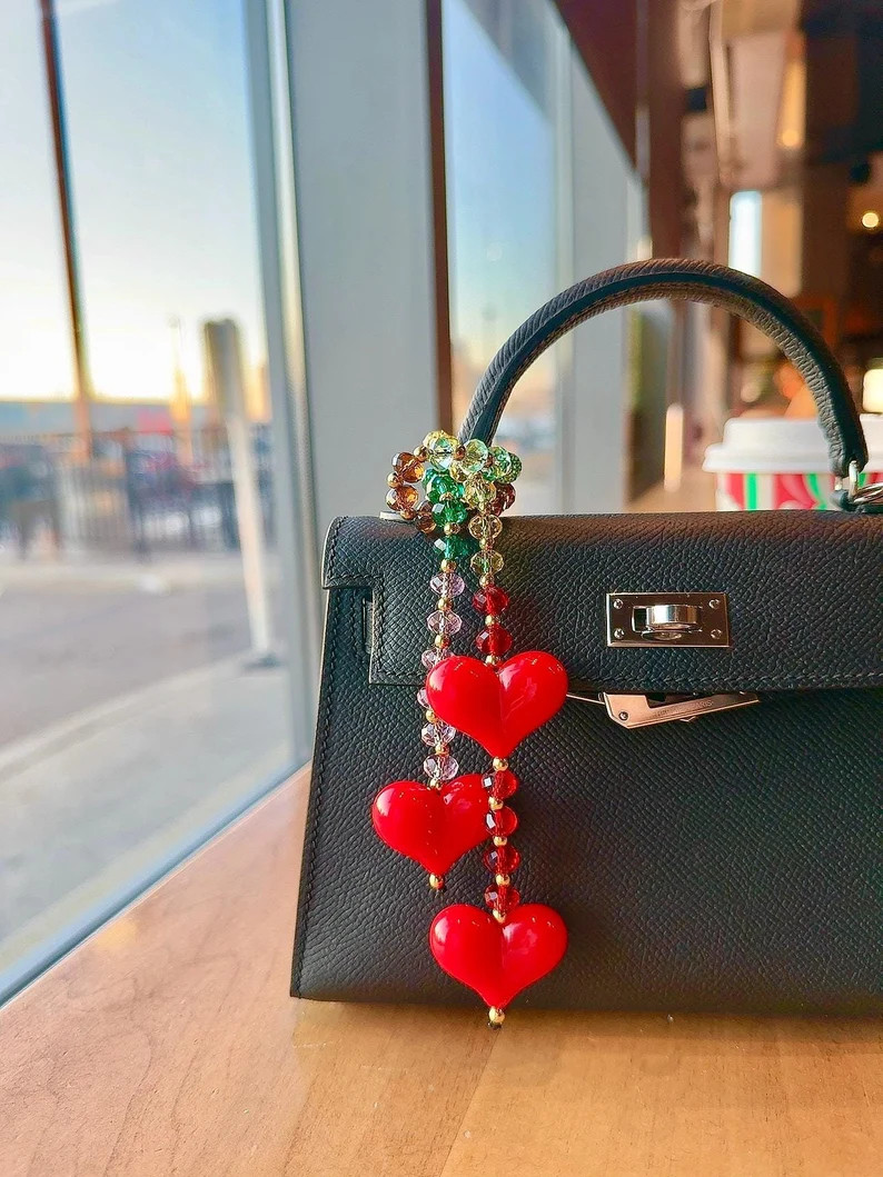 Exquisite Crystal and Large Heart Bag Charm, Premium Crystal Bag Charm, Luxurious Vintage Rainbow... | Etsy (US)