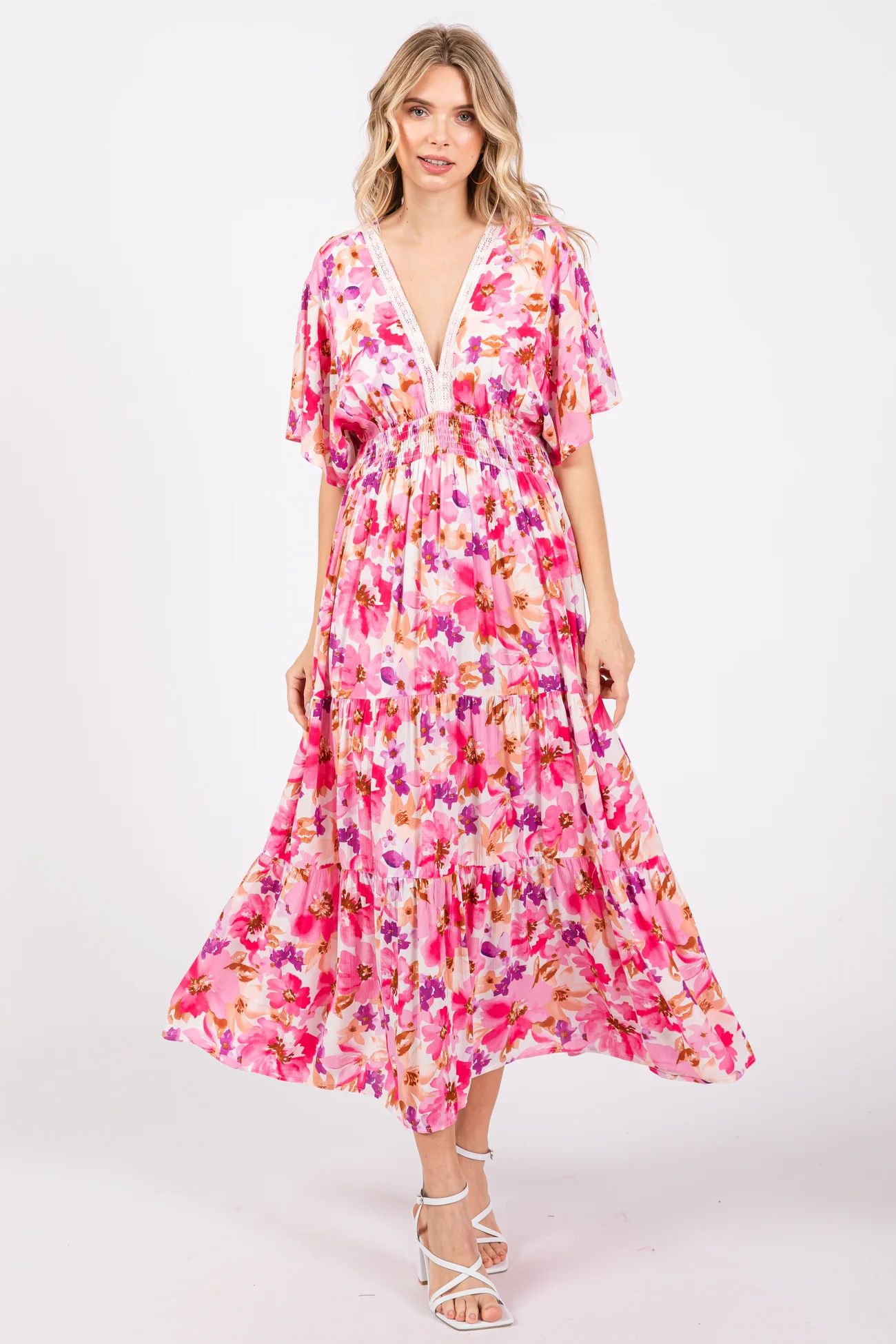 Fuchsia Multi-Color Floral Tiered Maxi Dress | PinkBlush Maternity