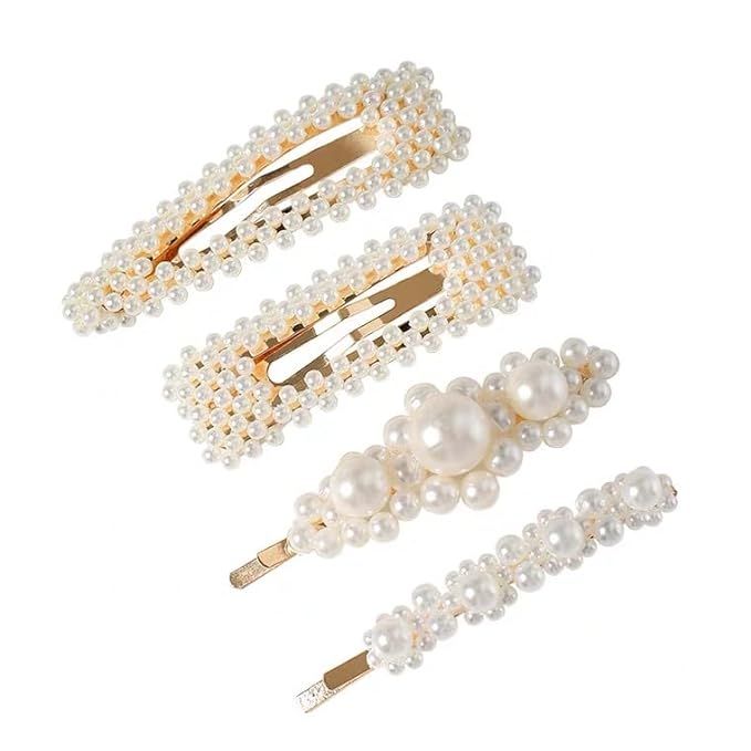 4PCS Pearl Hair Clips Handmade Fashionable Hair Barrettes for Women and Girls Decorations Party W... | Amazon (US)