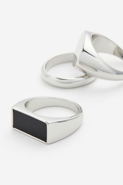 3-pack Rings - Silver-colored/black - Men | H&M US | H&M (US + CA)
