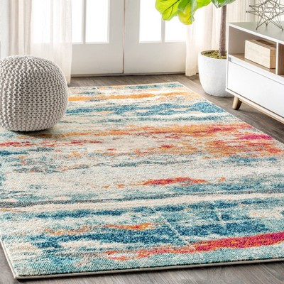JONATHAN Y Contemporary POP Modern Abstract Brushstroke Cream/Blue 5 ft. x 8 ft. Indoor Area Rug, Non-Shedding, Easy-Clean, Durable Fibers | Target